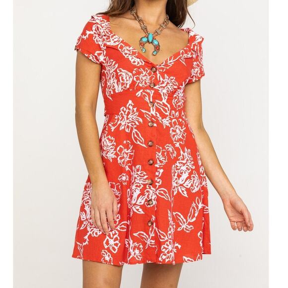 Free People Dresses & Skirts - Free People A Thing Called Love Red Floral Mini Dress Size 6